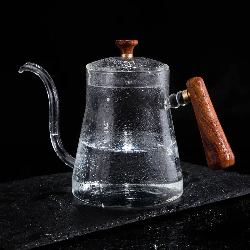 Household Heat-resistant Glass Coffee Hand Brewing Pot Coffee Pot Set of Fine Spout Pot 600ML Glass Coffee Pot Household Lug Pot