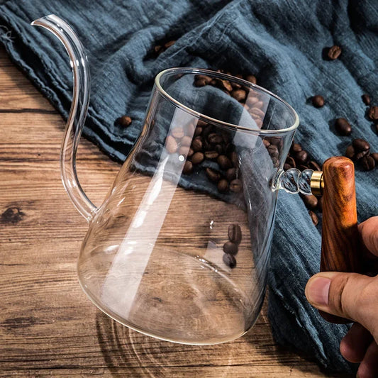 Household Heat-resistant Glass Coffee Hand Brewing Pot Coffee Pot Set of Fine Spout Pot 600ML Glass Coffee Pot Household Lug Pot